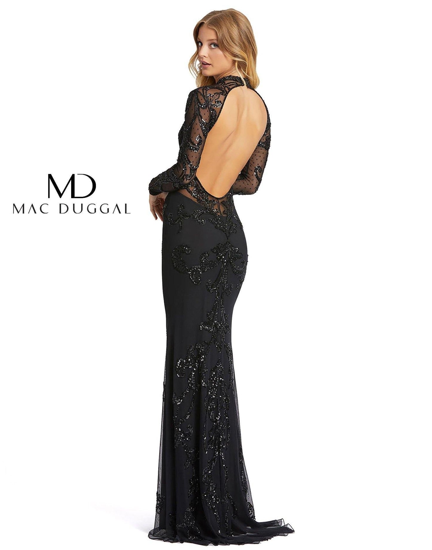 Mac Duggal Long Sleeve Formal Evening Lace Dress - The Dress Outlet