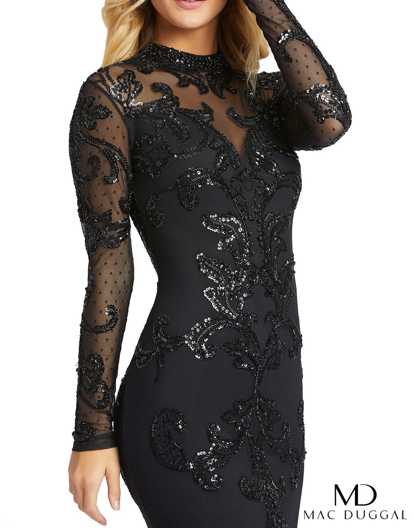 Mac Duggal Long Sleeve Formal Evening Lace Dress - The Dress Outlet