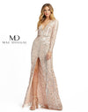 Mac Duggal Long Sleeve Formal Evening Trumpet Dress Rose Gold