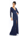 Mac Duggal Long Sleeve Formal Evening Trumpet Dress Midnight