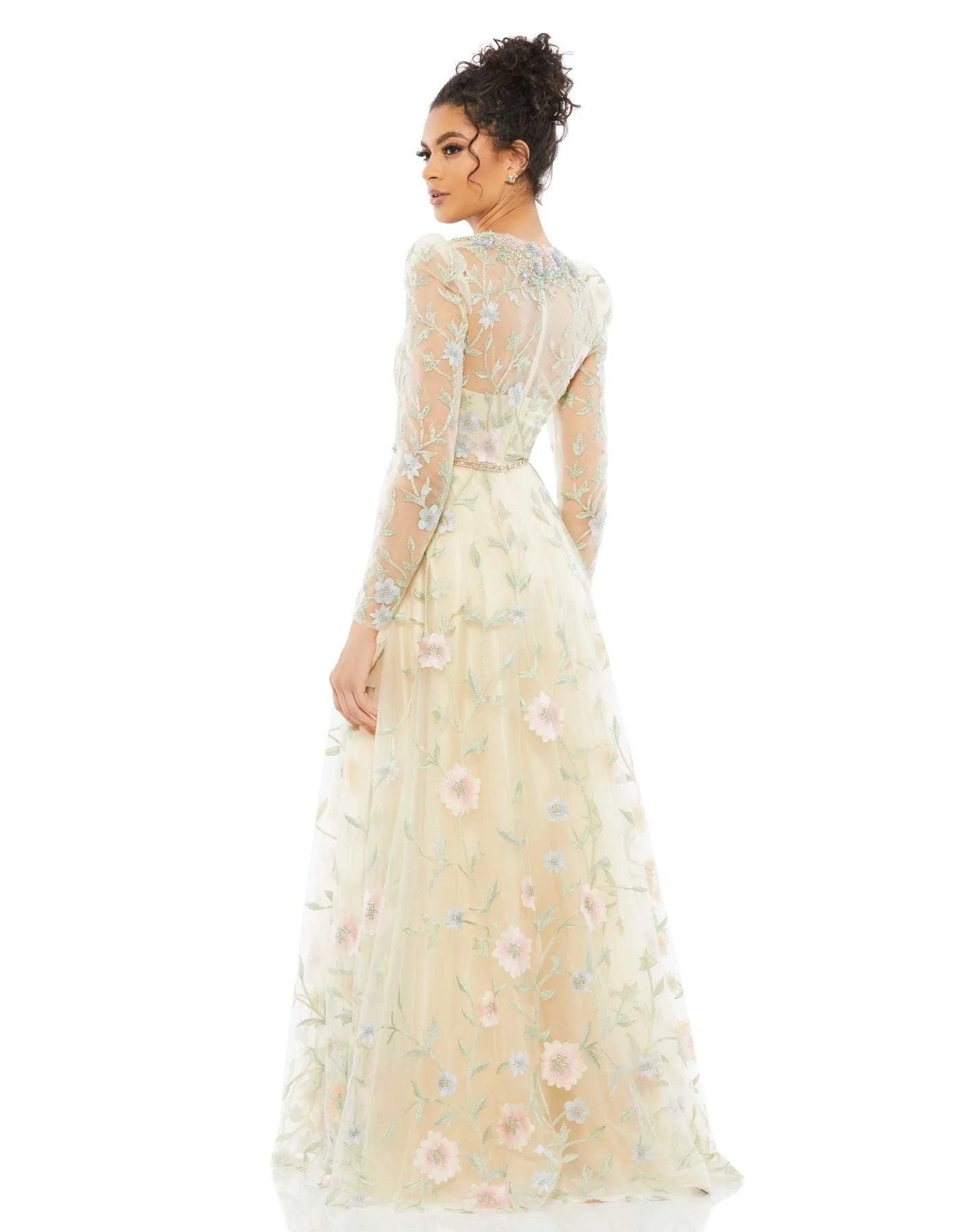 Mac Duggal Long Sleeve Formal Floral Dress 11226 - The Dress Outlet