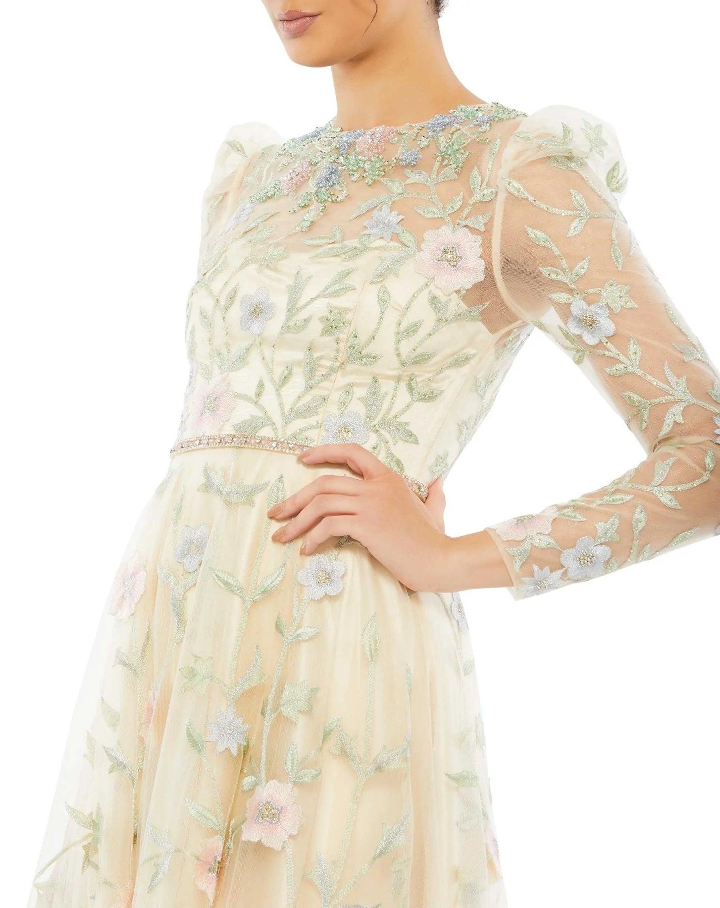 Mac Duggal Long Sleeve Formal Floral Dress 11226 - The Dress Outlet