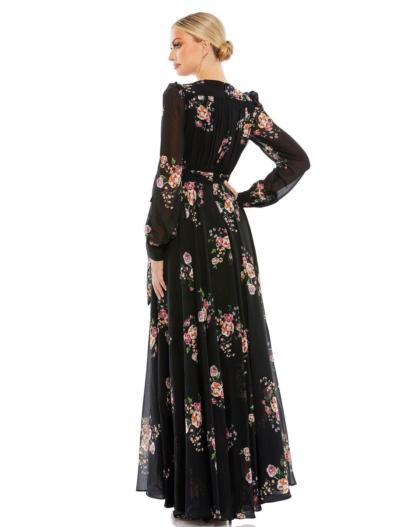 Mac Duggal Long Sleeve Formal Long Floral Dress 55661 - The Dress Outlet