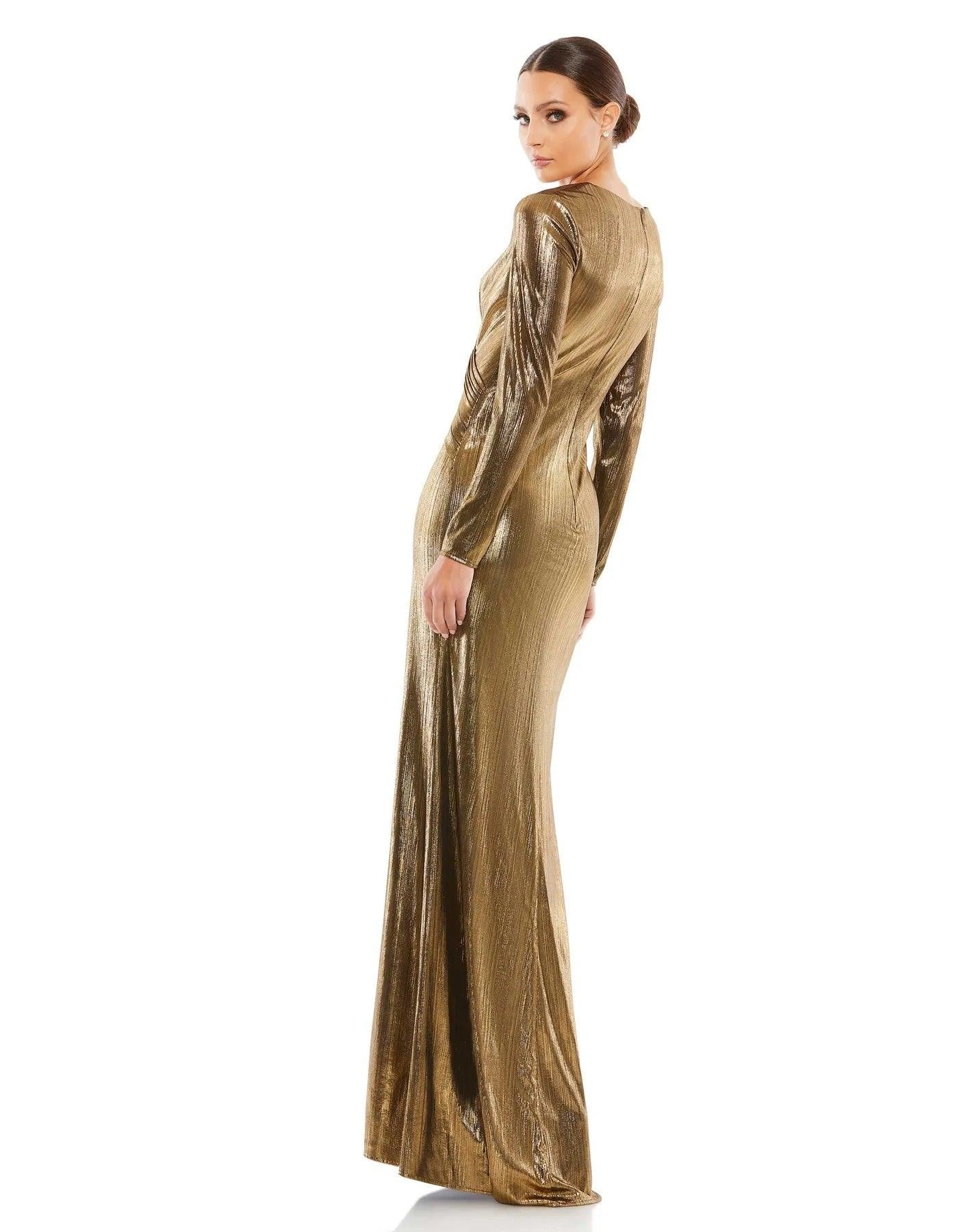 Mac Duggal Long Sleeve Formal Metallic Dress 26684 - The Dress Outlet