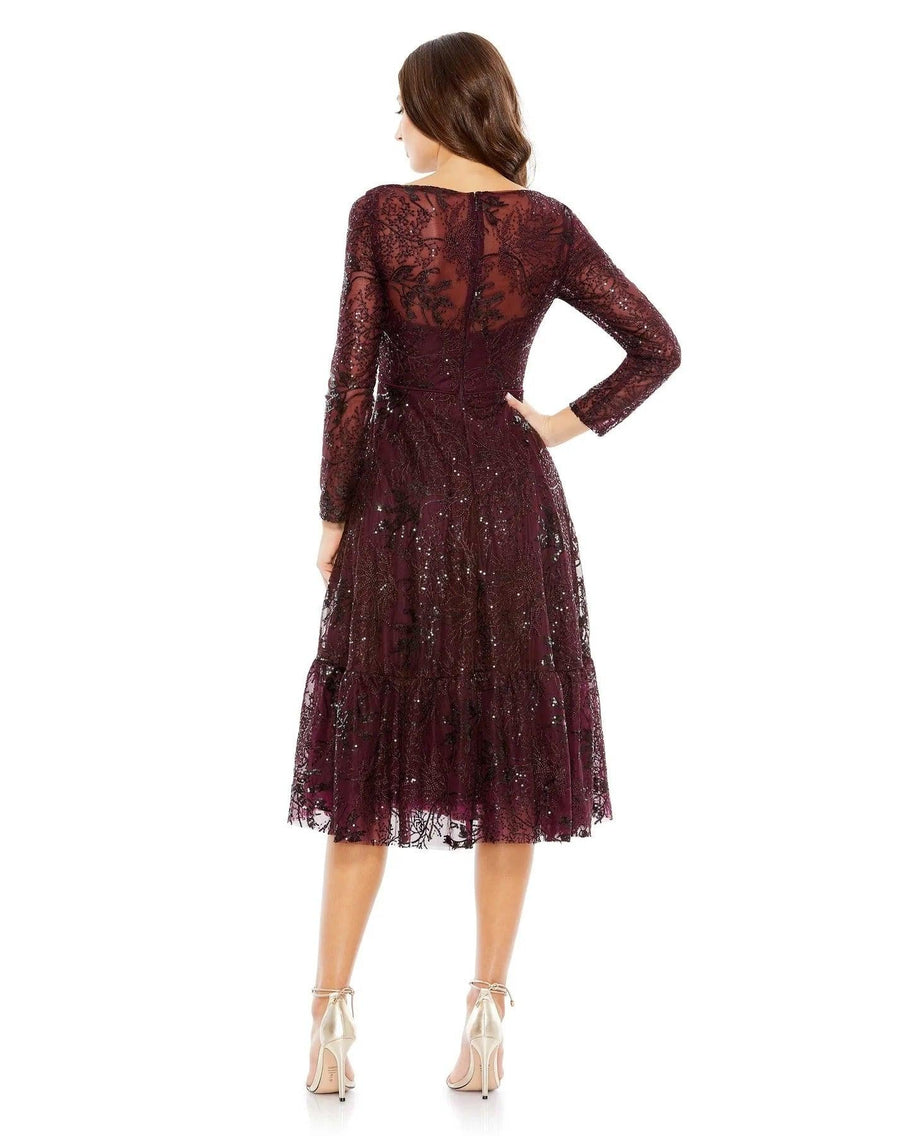 Mac Duggal Long Sleeve Lace Midi Dress 68001 - The Dress Outlet