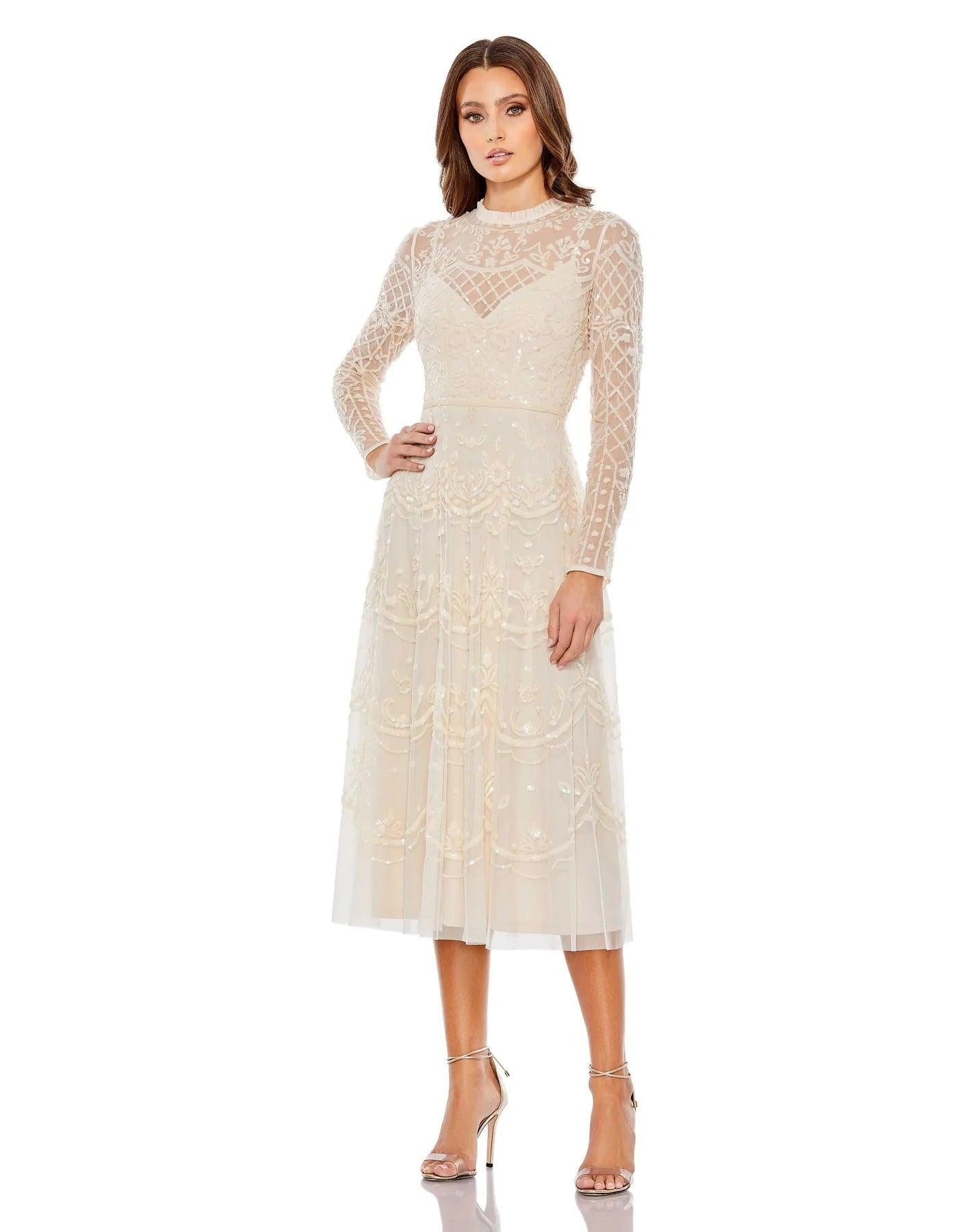 Seafoam Mac Duggal 9142 Long Sleeve Midi Dress for $498.0 – The Dress ...