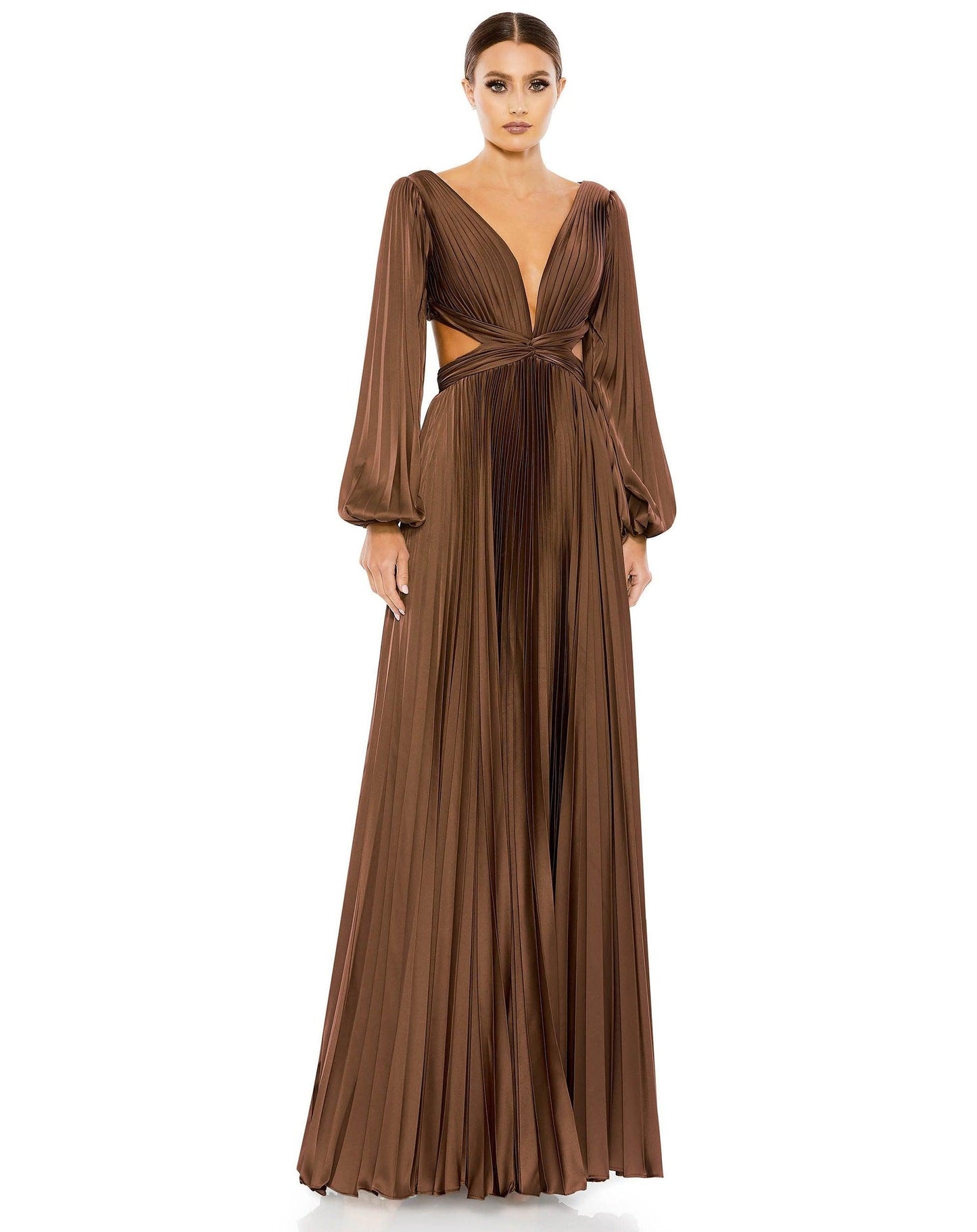 Formal Dresses Long Sleeve Pleated Formal Dress Espresso