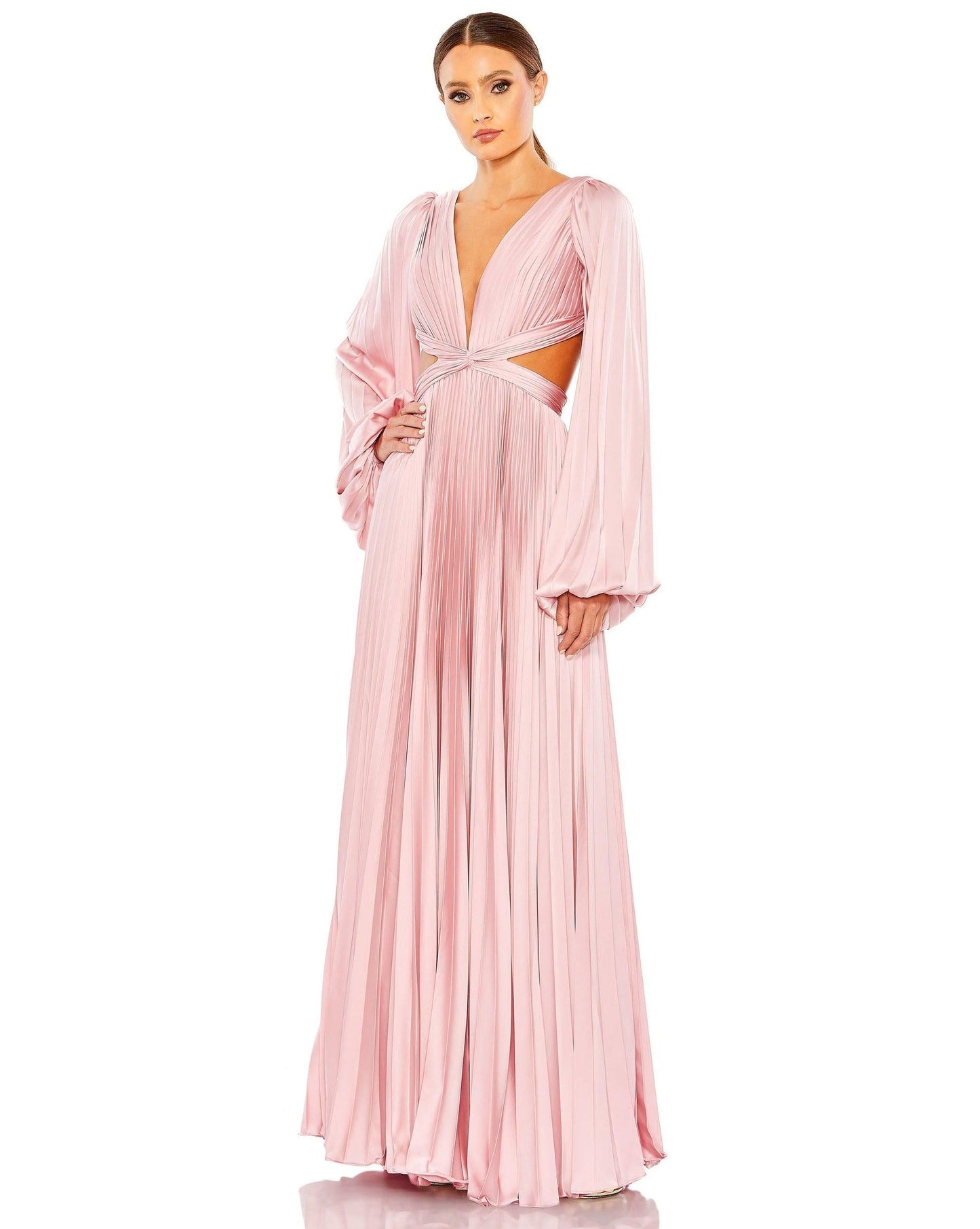 Formal Dresses Long Sleeve Pleated Formal Dress Pink