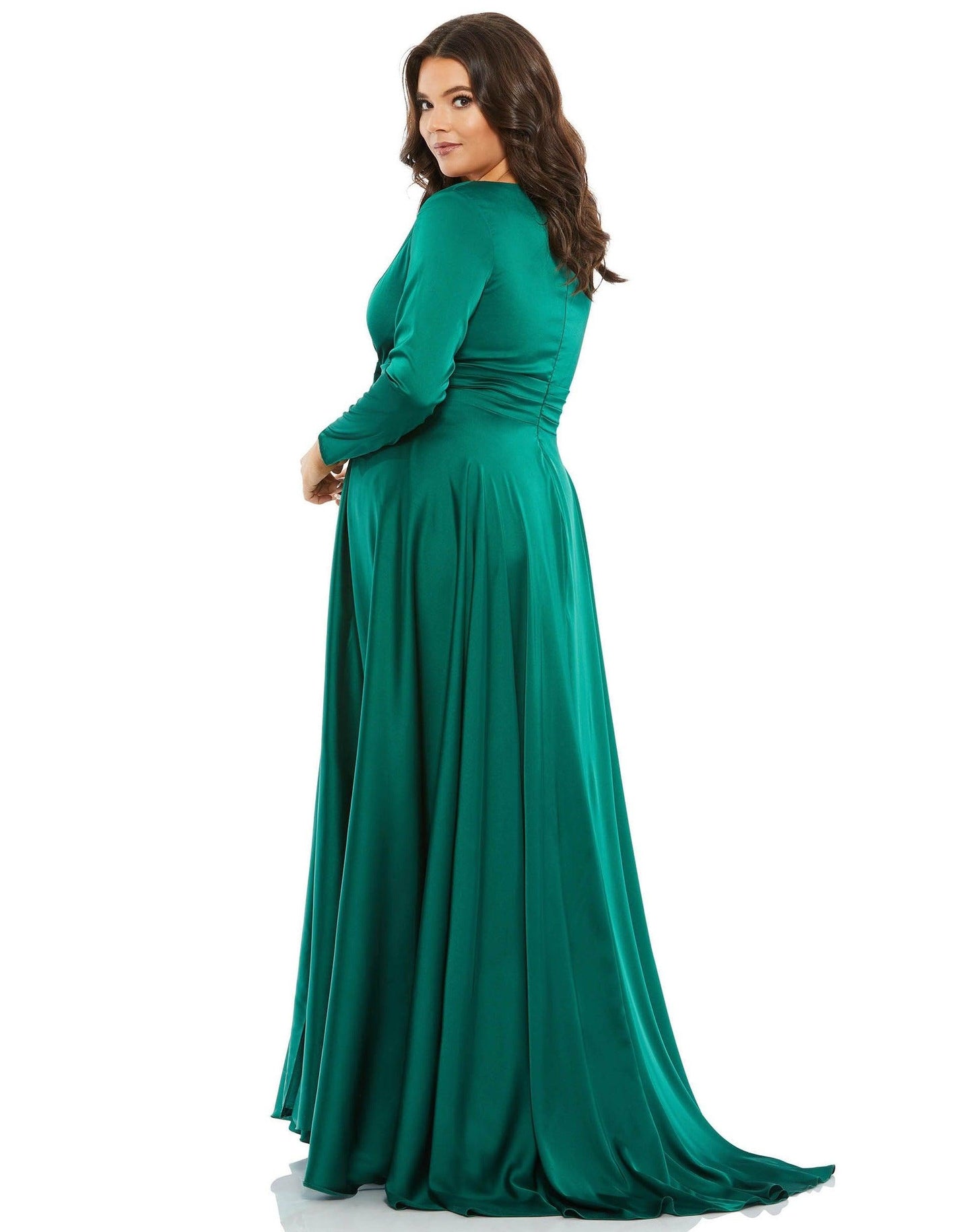 Mac Duggal Long Sleeve Plus Size Satin Dress 55290 - The Dress Outlet