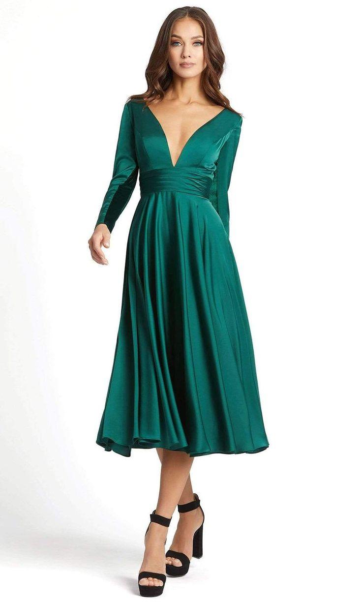 Emerald Green Mac Duggal 67527 Long Sleeve Satin Short Dress For $338.0 