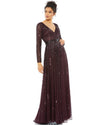 Mac Duggal Long Sleeve Sequins A Line Evening Dress - The Dress Outlet