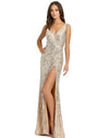 Mac Duggal Long Sleeveless Formal Dress Nude Silver