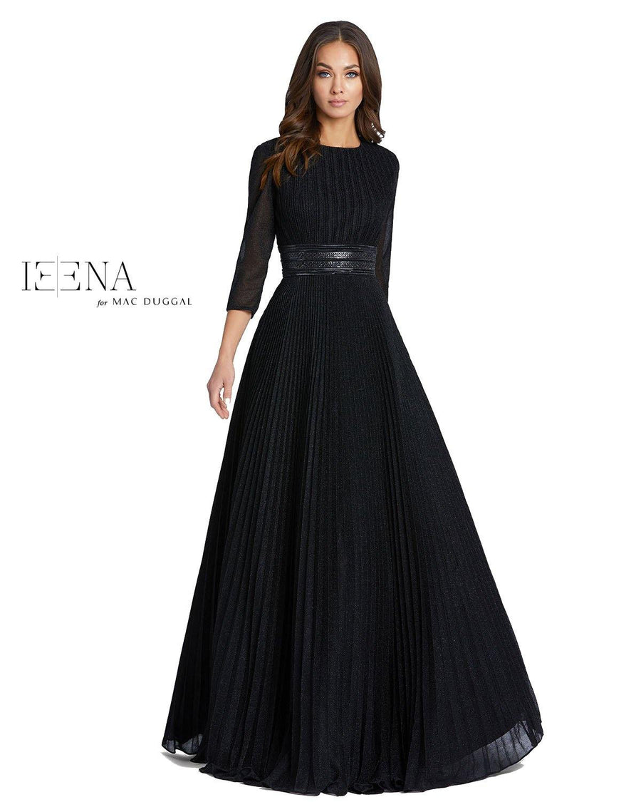 Mac Duggal Long Sleeves Pleated Ball Gown Black