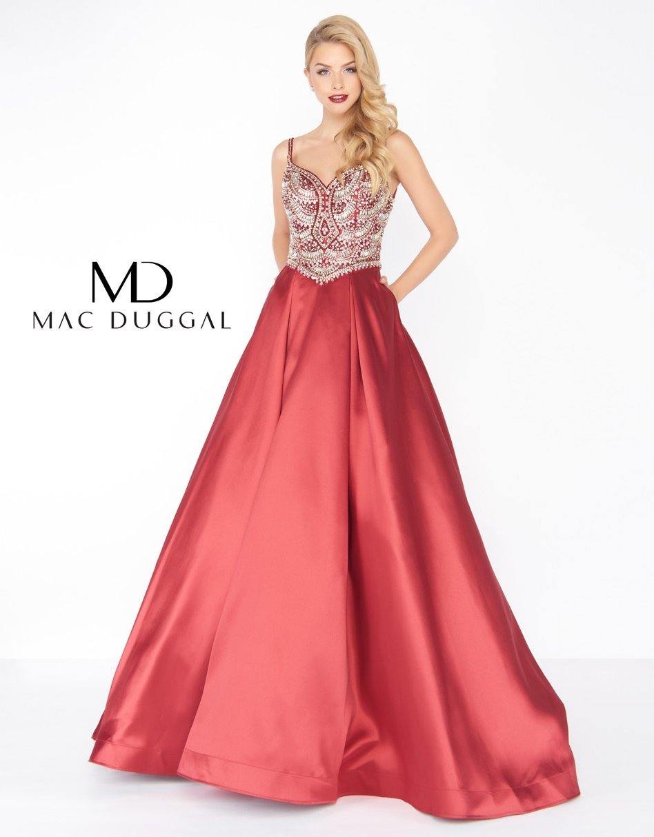 Mac Duggal Prom Long Beaded Satin Ball Gown 66285R - The Dress Outlet