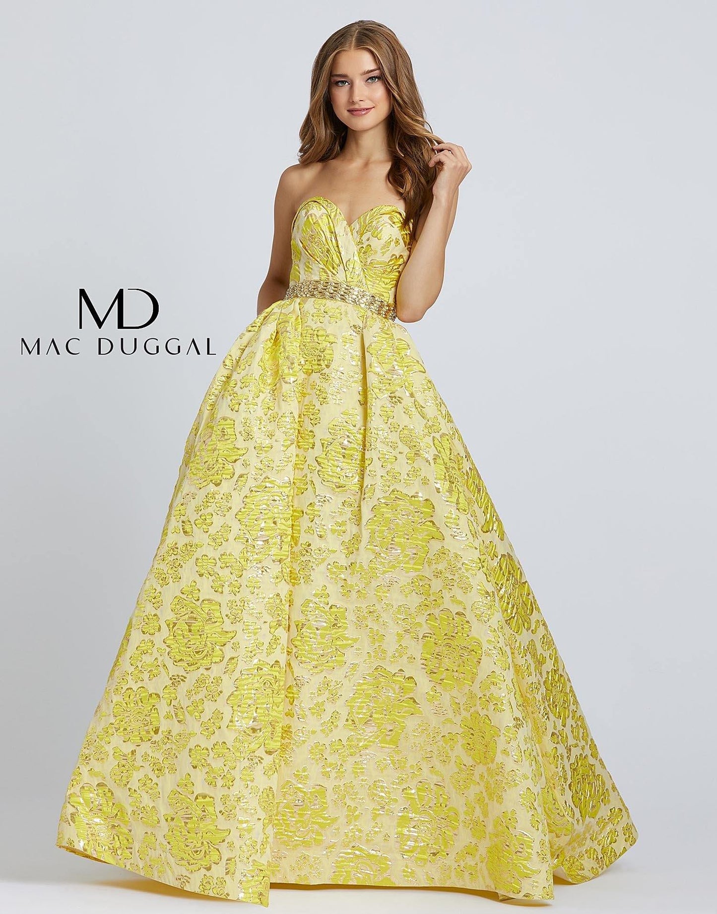 Mac Duggal Prom Long Floral Metallic Ballgown 66719H - The Dress Outlet