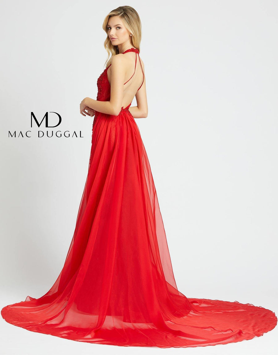 Mac Duggal Prom Long Halter Lace Chiffon Gown 66573D - The Dress Outlet