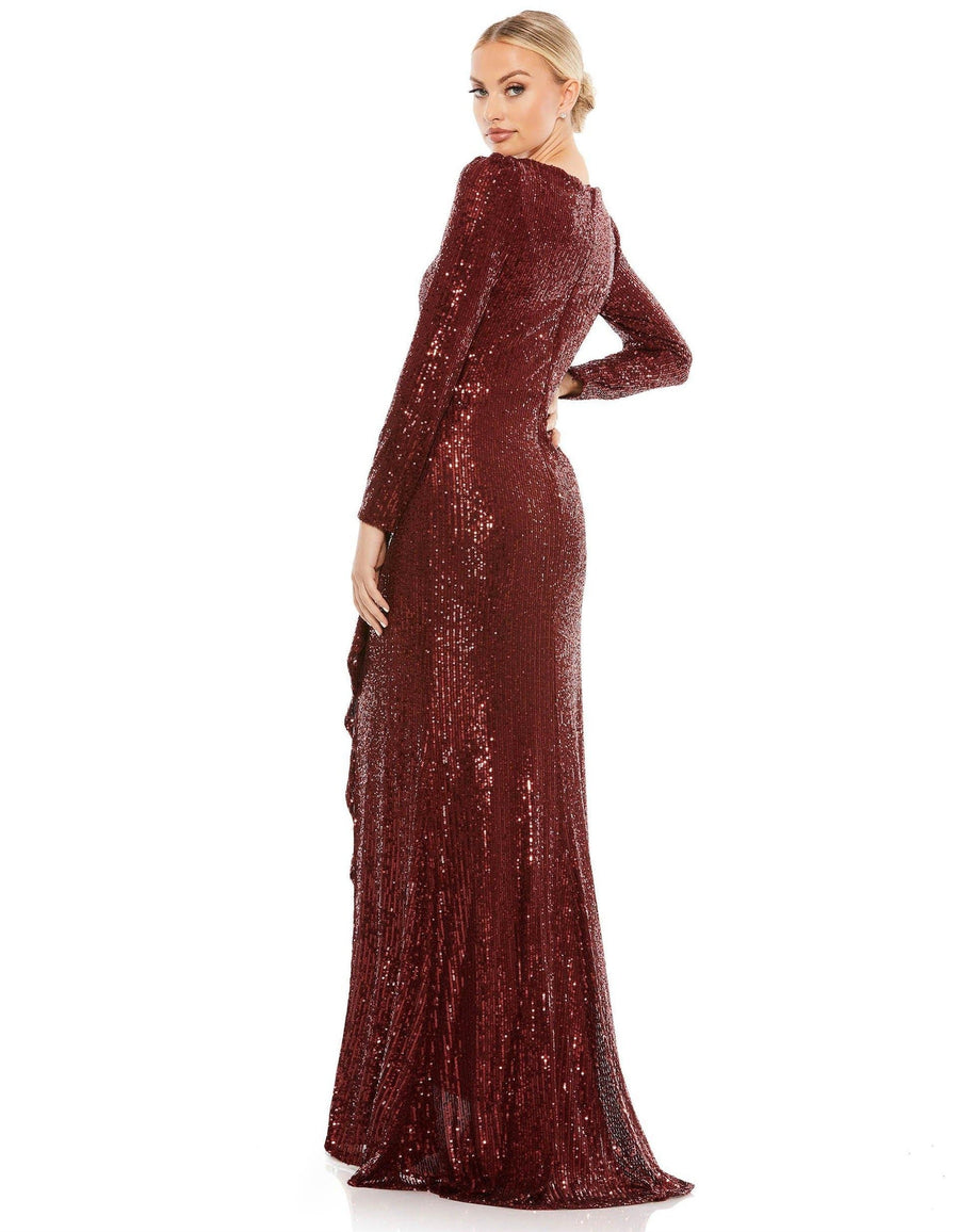 Mac Duggal Prom Long Sleeve High Low Dress Wine