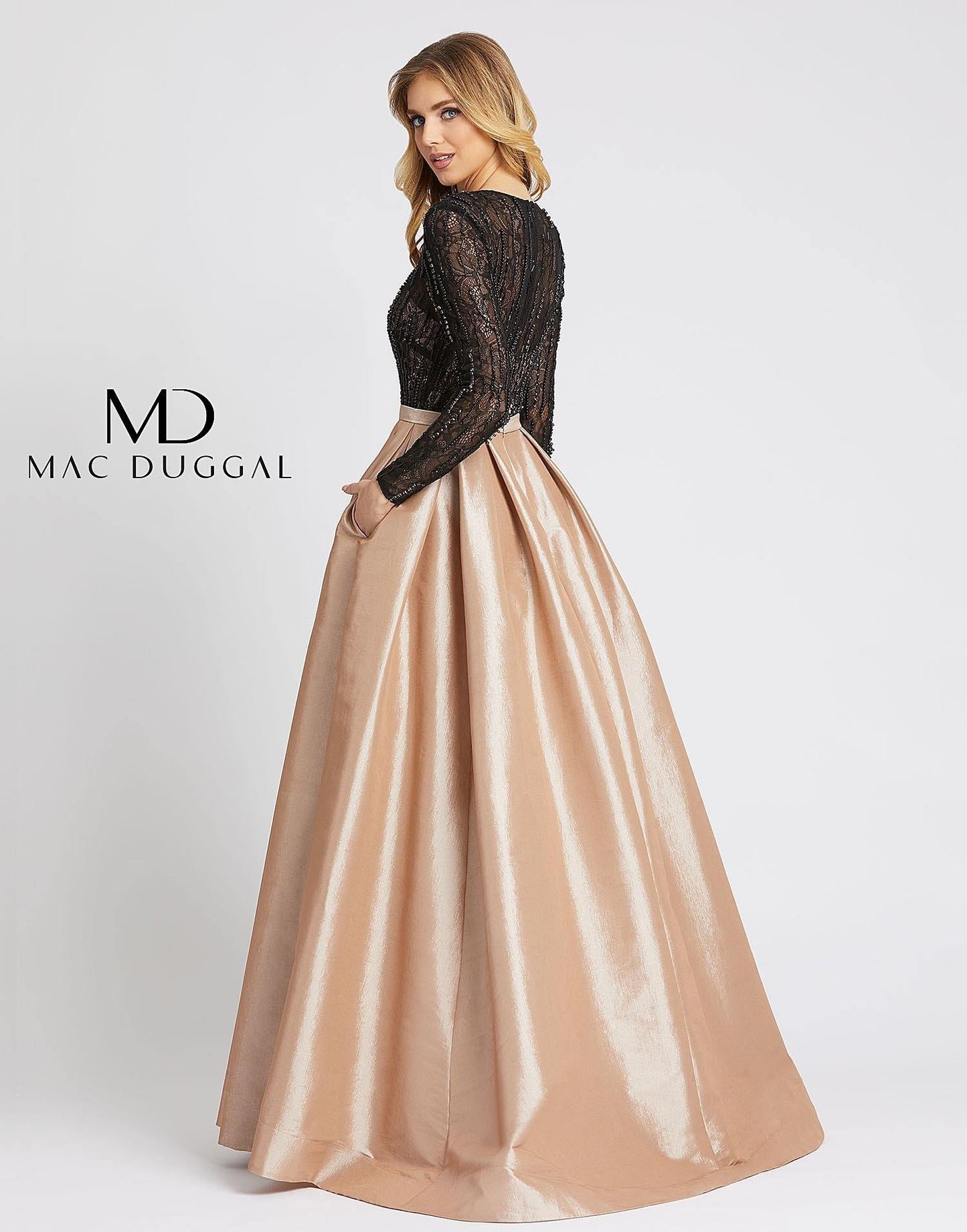 Mac Duggal Prom Long Sleeve Satin Ball Gown 12121D - The Dress Outlet