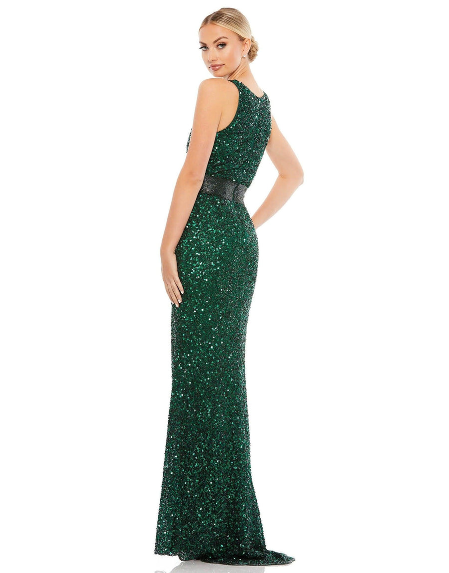 Mac Duggal Prom Long Sleeveless Evening Gown Forest Green