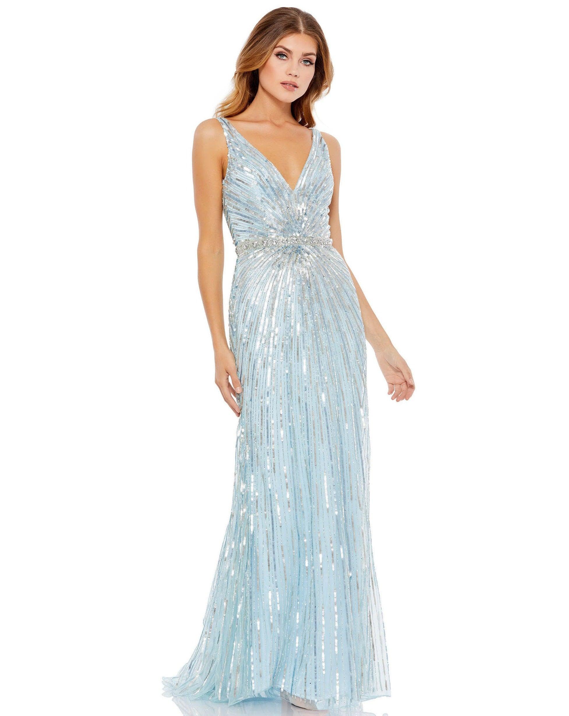 Powder Blue Mac Duggal 5386 Prom Long Sleeveless Formal Dress for $397. ...