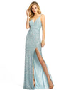 Mac Duggal Prom Long Sleeveless High Slit Gown Powder Blue