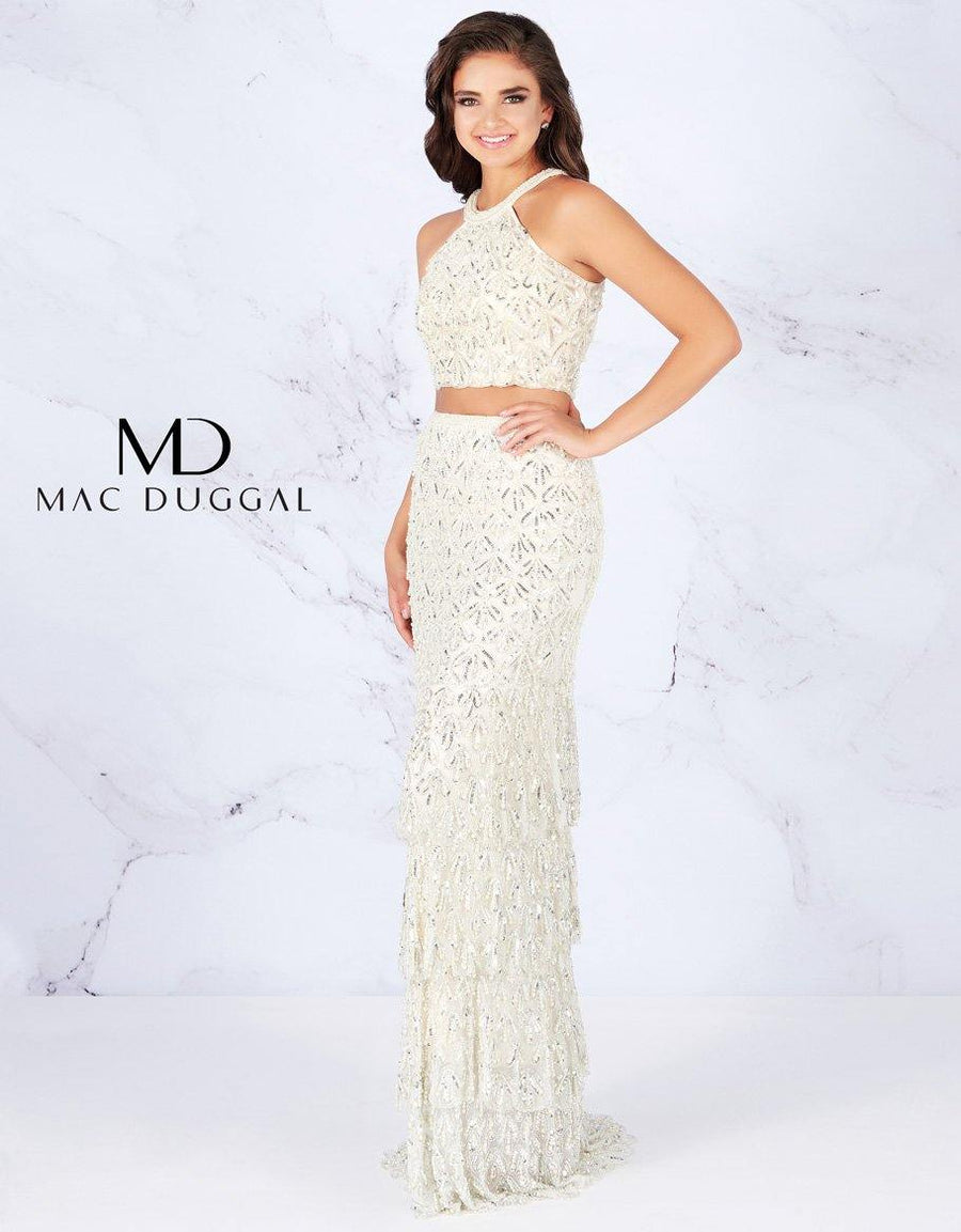 Mac Duggal Prom Two Piece Halter Ruffle Dress 4617A - The Dress Outlet