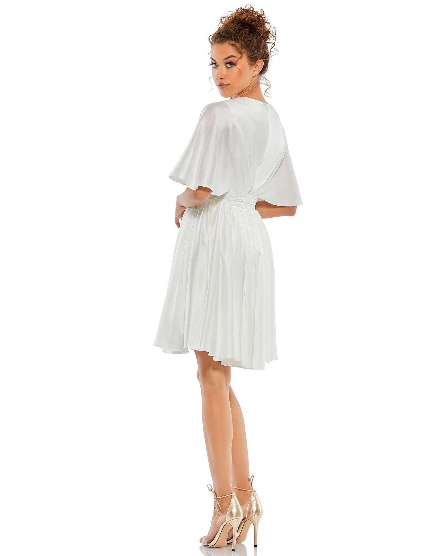 Mac Duggal Short Cape Sleeve Satin Dress 26605 - The Dress Outlet