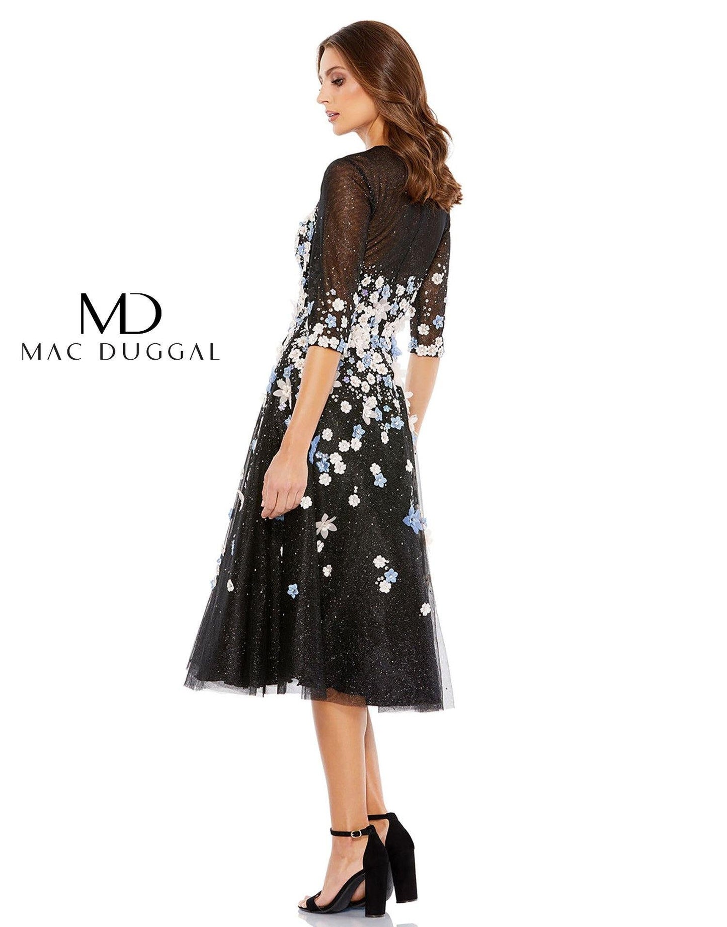 Mac Duggal Short 3/4 Sleeve Floral Dress 11161 - The Dress Outlet