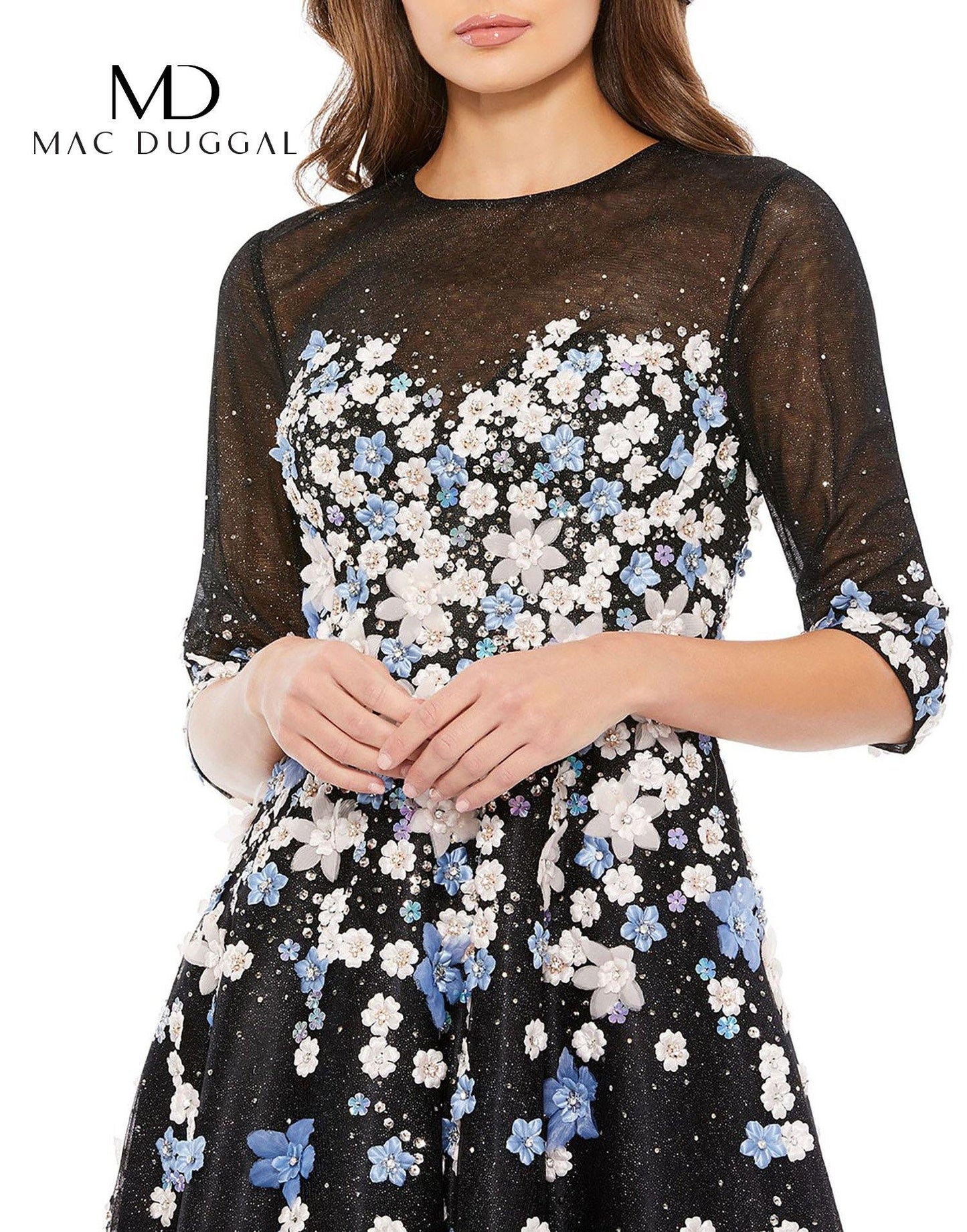 Mac Duggal Short 3/4 Sleeve Floral Dress 11161 - The Dress Outlet