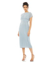 Cocktail Dress Formal Cap Sleeve Midi Length Dress Slate Blue