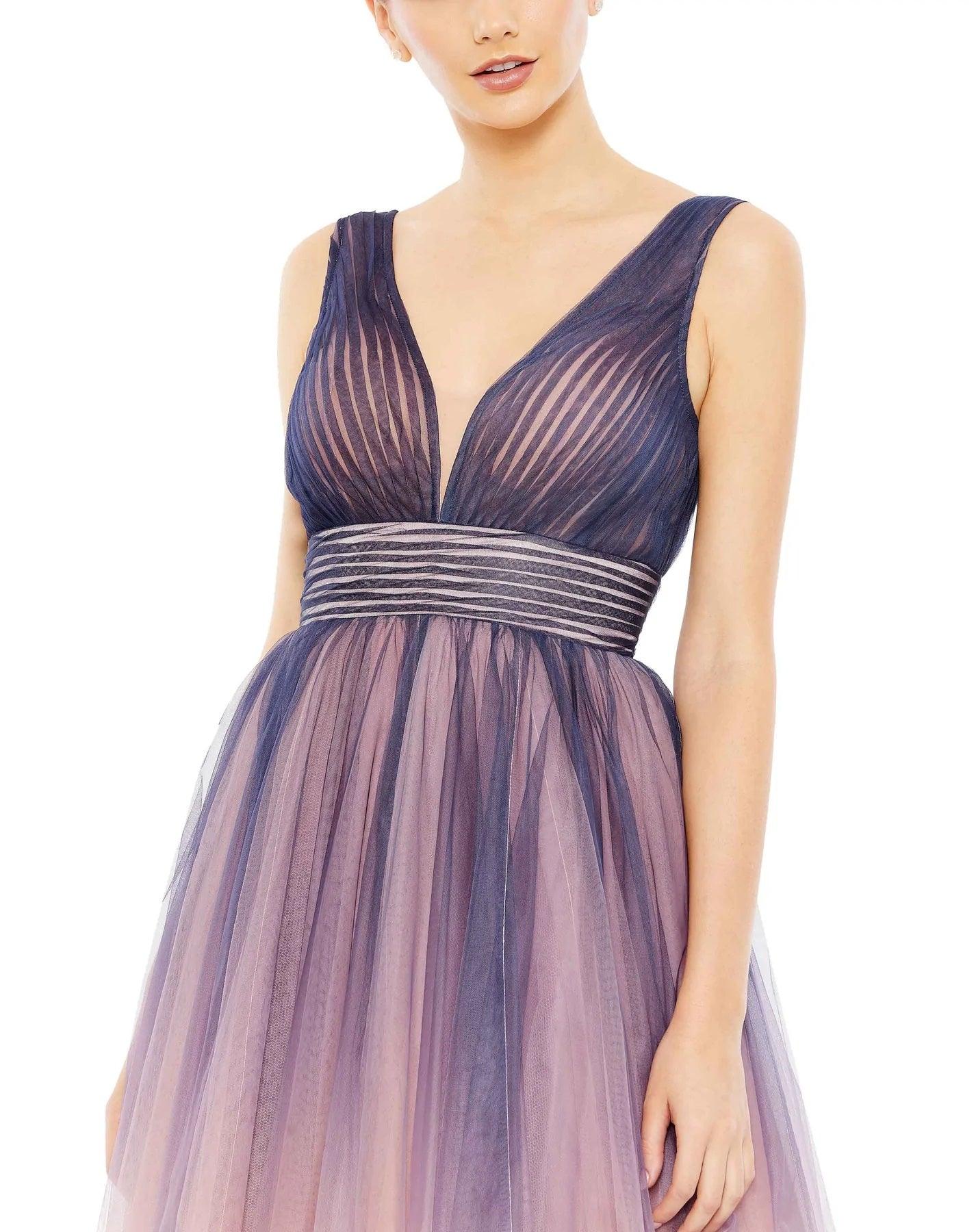 Mid Calf Purple Ombre Cocktail Dress