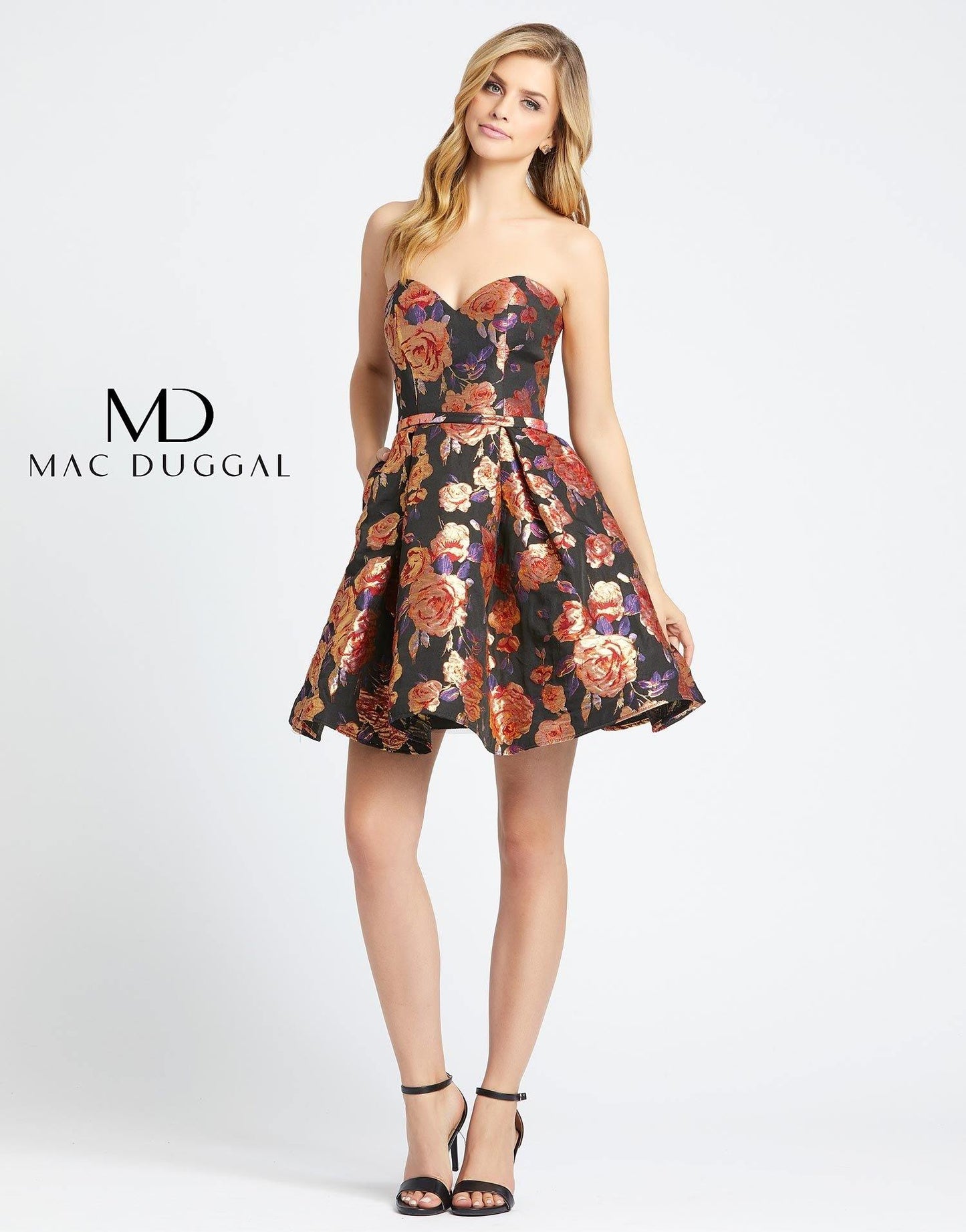 Mac Duggal Short Strapless Floral Dress 67641D - The Dress Outlet