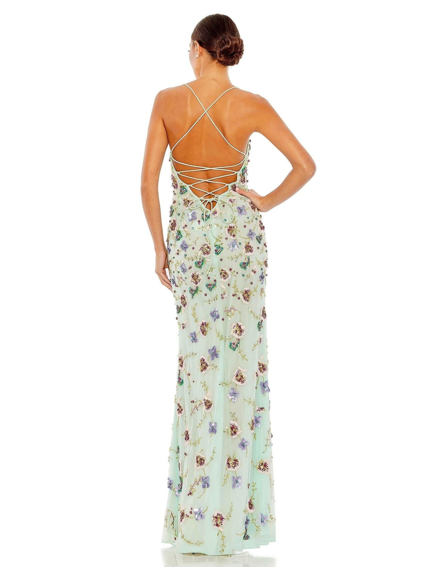 Mac Duggal Spaghetti Strap Long Formal Floral Dress 10890 - The Dress Outlet