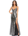 Mac Duggal Lace-Up Back Metallic Sequined Evening Gown 93576 - The Dress Outlet