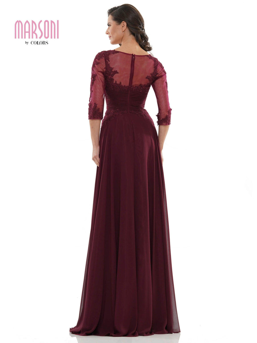 Marsoni Long Long Sleeve Mother of Bride Dress Wine