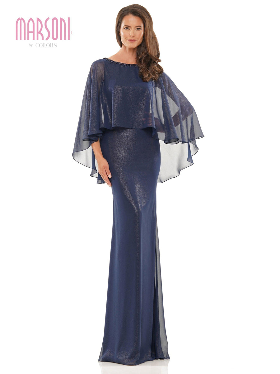 Marsoni Long Mother of the Bride Cape Dress 1188 - The Dress Outlet