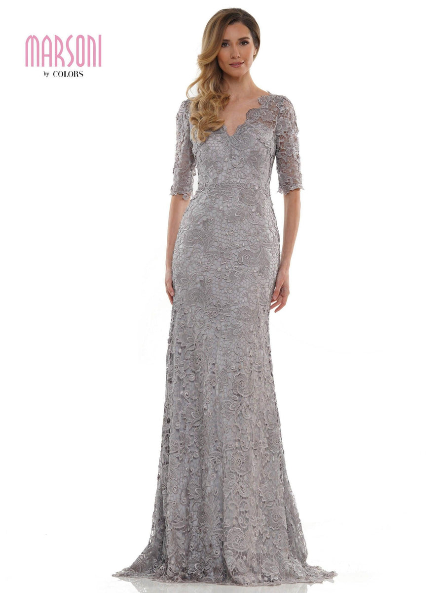 Marsoni Long Mother of the Bride Lace Dress Platinum