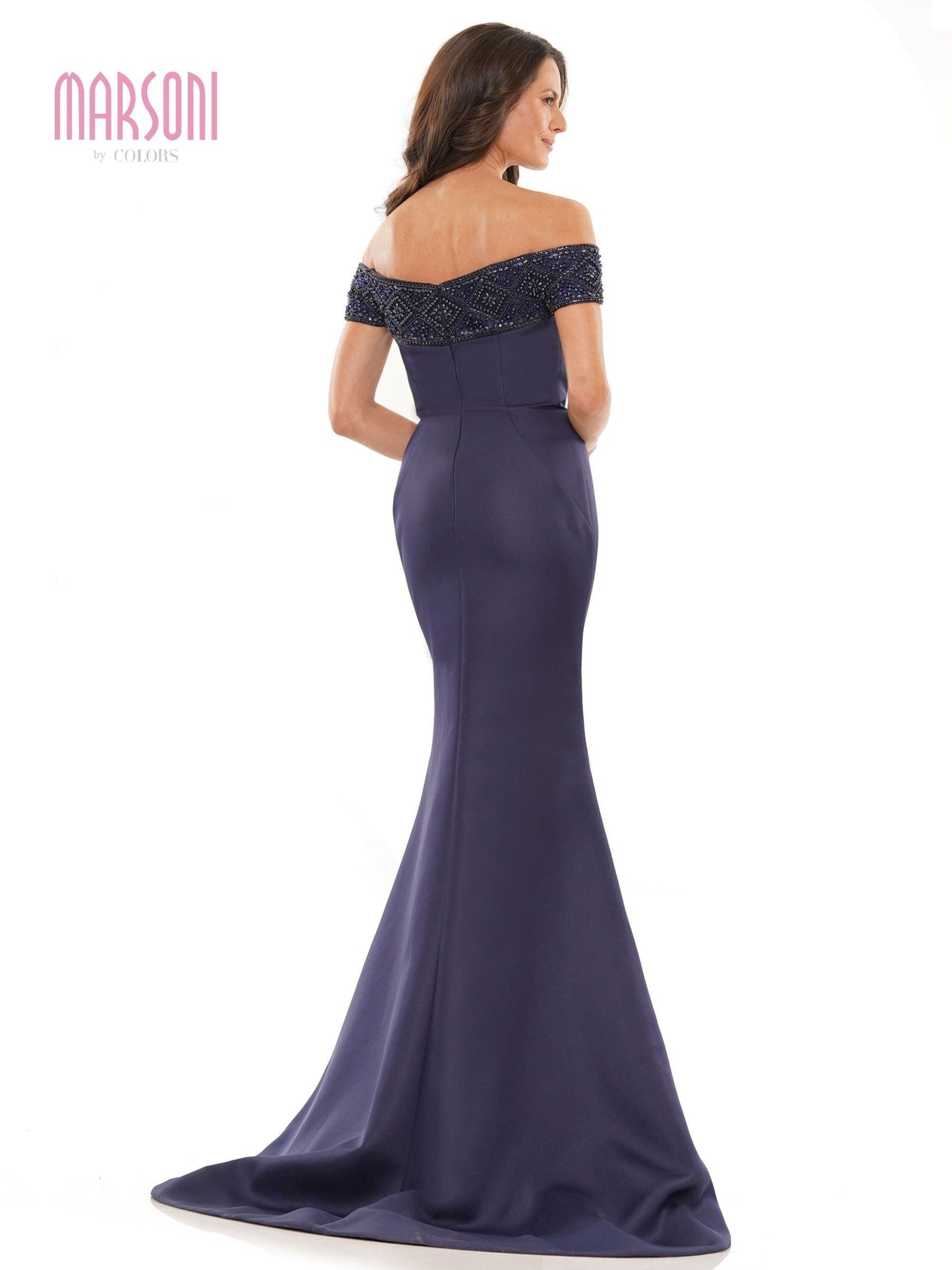 Marsoni Long Off Shoulder Beaded Formal Gown 1184 - The Dress Outlet