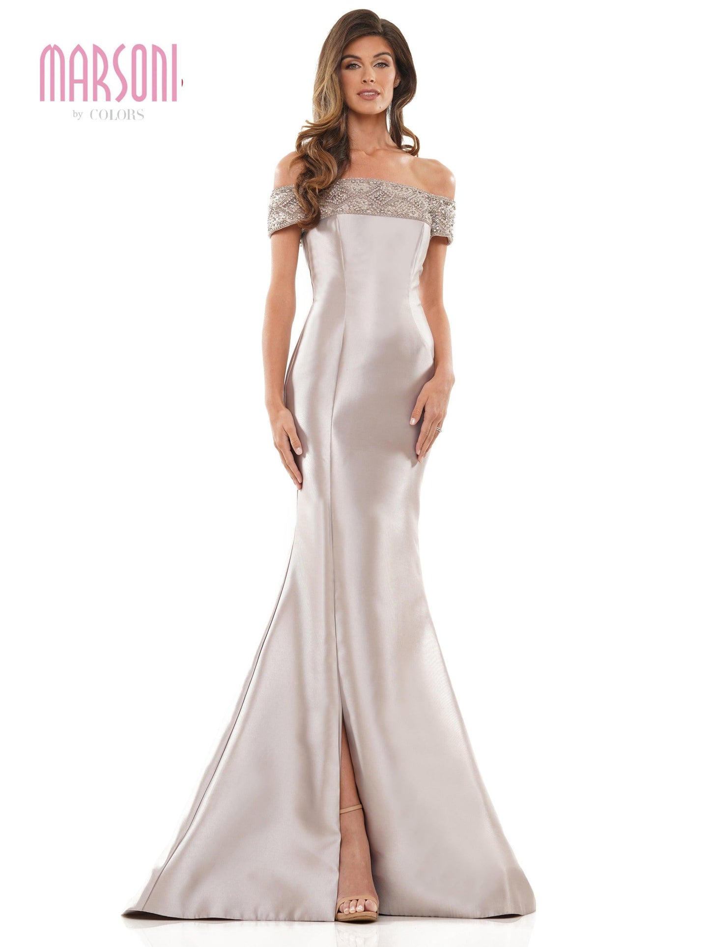 Marsoni Long Off Shoulder Beaded Formal Gown 1184 - The Dress Outlet