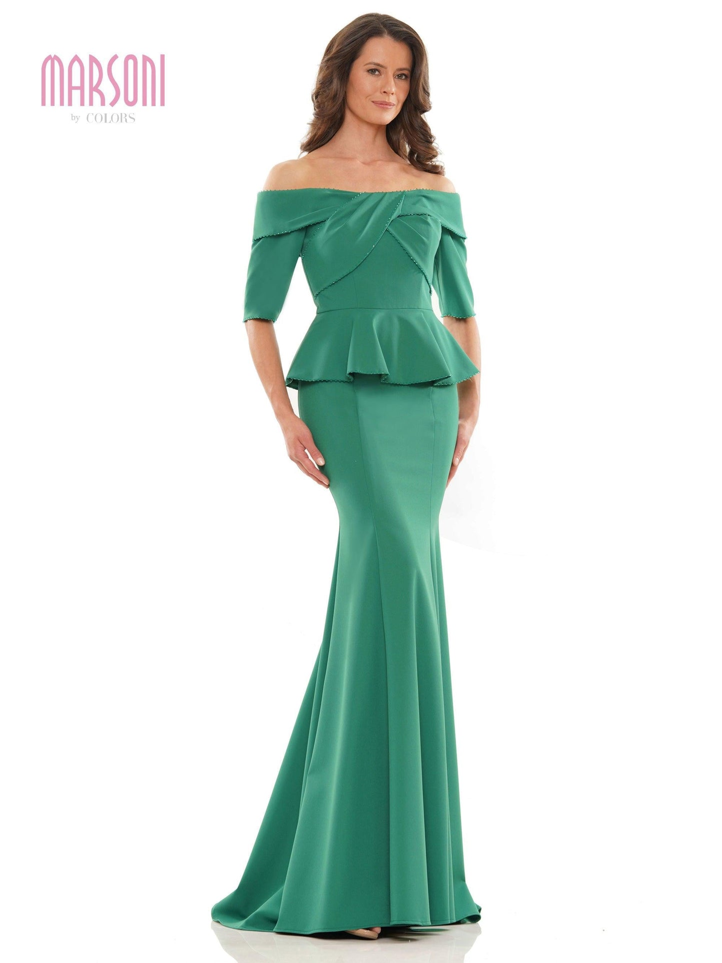 Marsoni Long Off Shoulder Fitted Formal Gown 1164 - The Dress Outlet