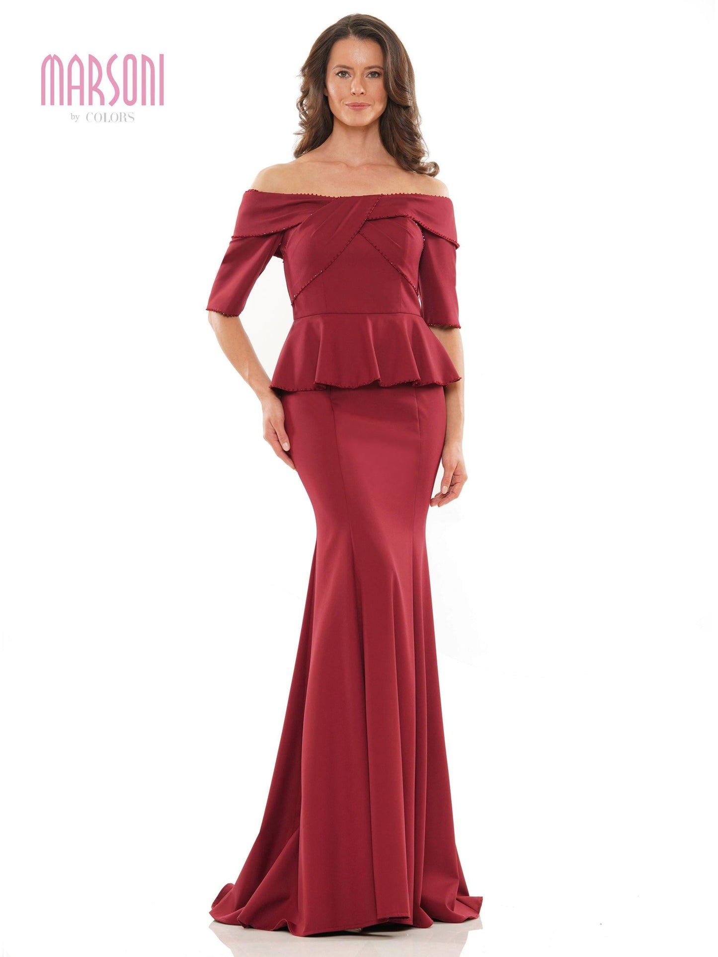 Marsoni Long Off Shoulder Fitted Formal Gown 1164 - The Dress Outlet