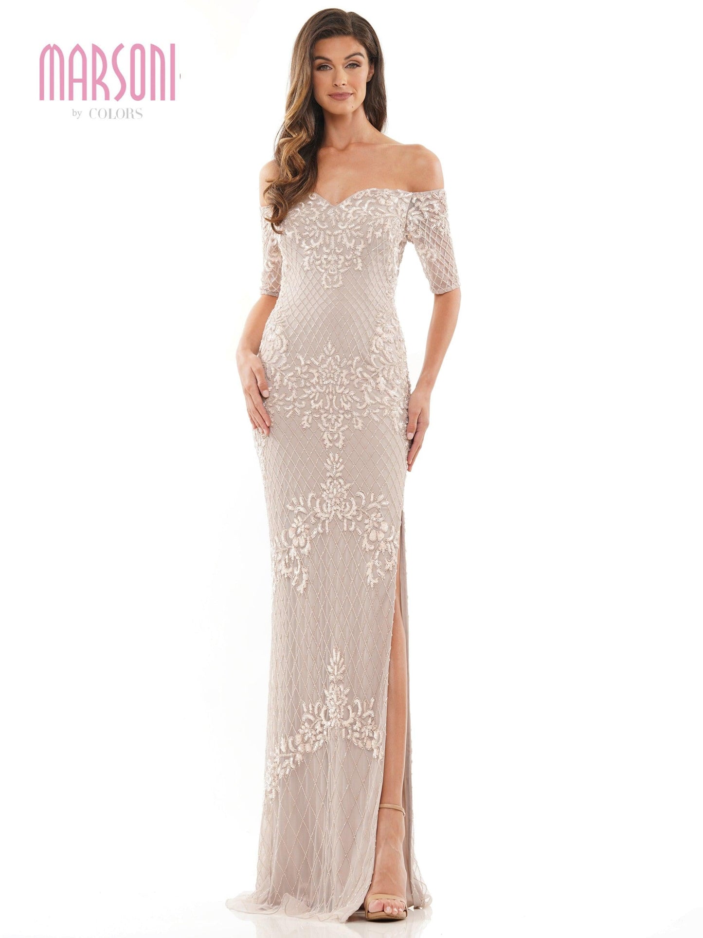 Marsoni Long Off Shoulder Formal Dress 1205 - The Dress Outlet