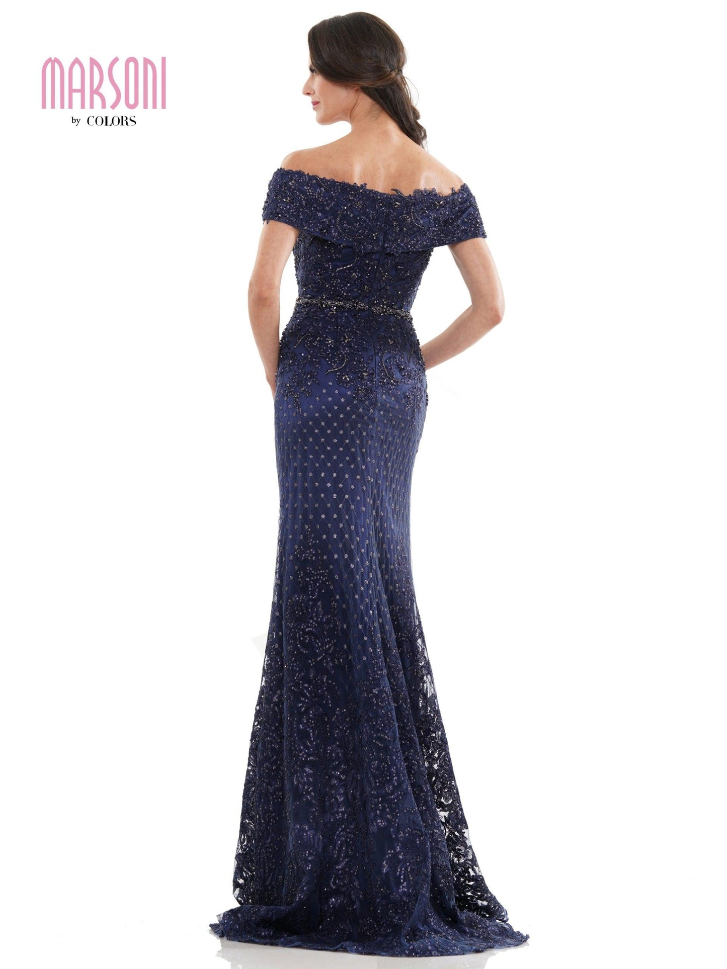 Marsoni Off Shoulder Beaded Long Gown 1122 - The Dress Outlet