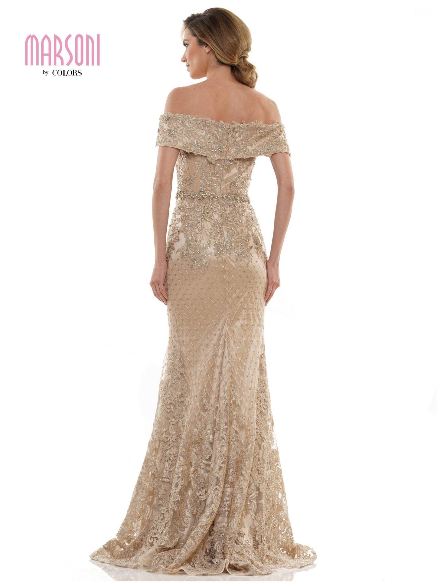 Marsoni Off Shoulder Beaded Long Gown 1122 - The Dress Outlet