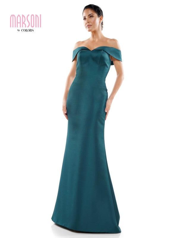 Marsoni Off Shoulder Satin Long Evening Gown 1153 - The Dress Outlet