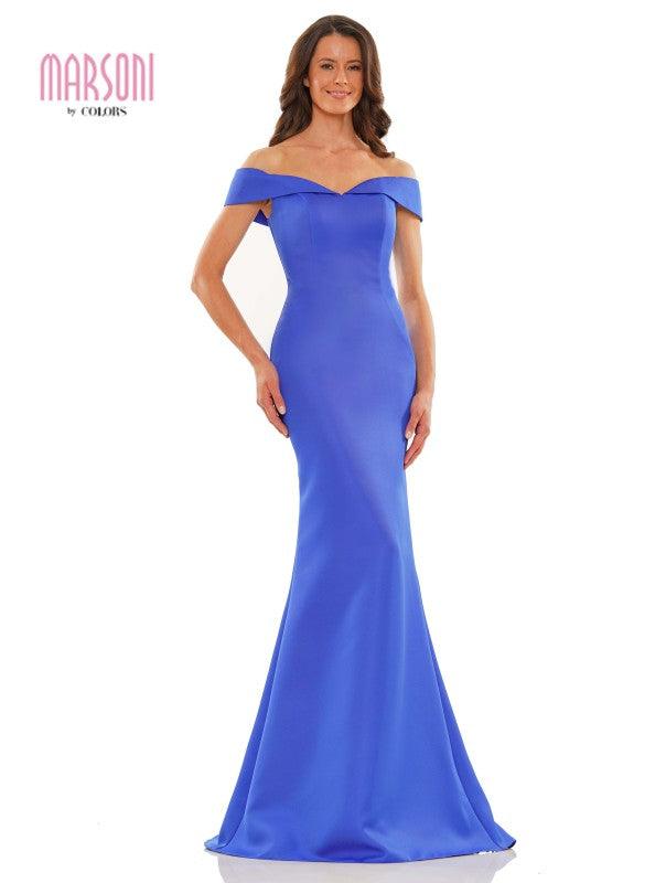 Marsoni Off Shoulder Satin Long Evening Gown 1153 - The Dress Outlet