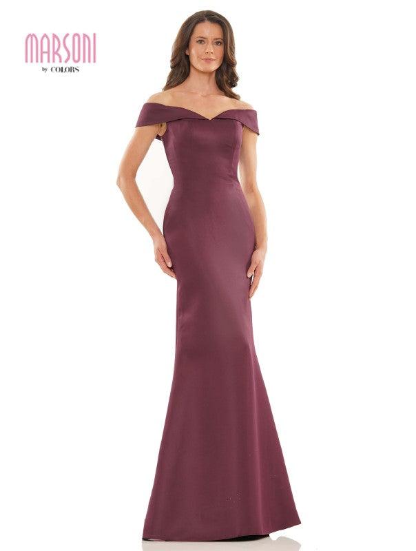 Marsoni Off Shoulder Satin Long Evening Gown 1153 - The Dress Outlet