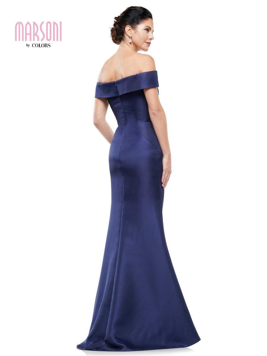 Marsoni Off Shoulder Satin Long Evening Gown 1153 - The Dress Outlet