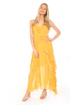 Cocktail Dresses Adjustable Straps Chiffon Ruffled Maxi Dress Yellow