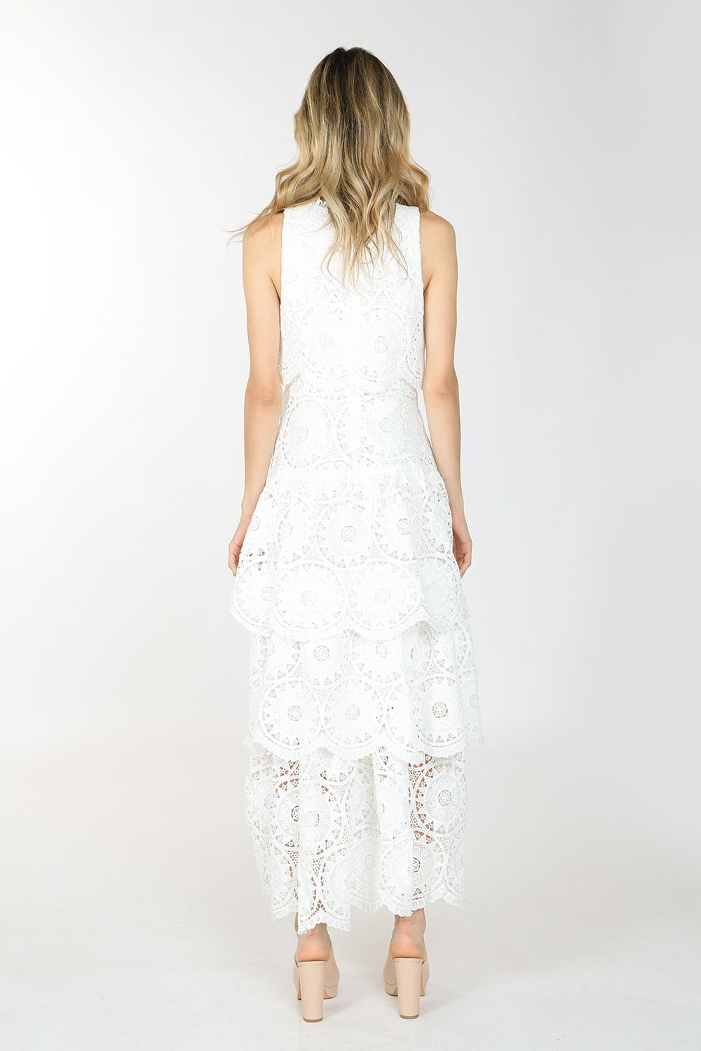 Cocktail Dresses Long Sleeveless V Neck Lace Dress White